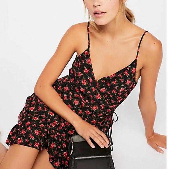 Free People All My Love Floral Black and Red Wrap Dress - Picture 2 of 3